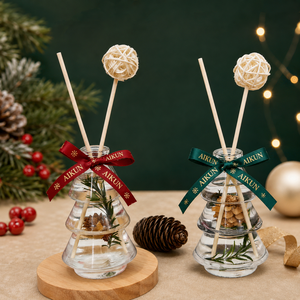 Aikun Clear Tree Shaped Glass Gold Cap Black Stick Green Ribbon Festive Pine Aroma Christmas Reed <b>Diffuser</b> for Holiday Gifts - Product Image 4