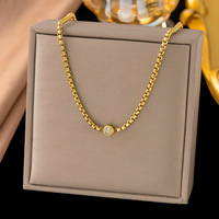 Collier en acier inoxydable TZ172 avec diamant rond ; Accessoire plaqué or 18 carats