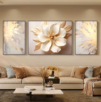 Peinture murale d'art moderne en porcelaine cristalline texturée 3D, motif floral blanc et feuille dorée, pour salon