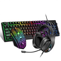 T-WOLF Thunderwolf TF400 Clavier, Souris, Casque et Tapis de Souris Ergonomiques Filaire USB Rétroéclairés Haute Sensibilité (DPI) – Pack Gaming Quatre-en-Un