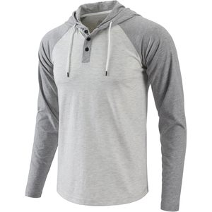 Chemise à manches longues à capuche pour homme Demucy, en jersey léger, respirant, pour l'entraînement sportif, décontractée, à la mode, avec cordon de serrage et boutons - Product Image 1