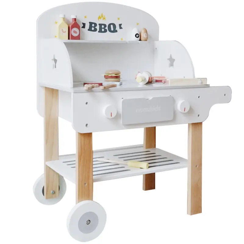 Baby Simulation Barbecue Grill Küche Spielzeug Jungen und Mädchen spielen Haus Simulation Food Barbecue Set Holz Early Education Toys