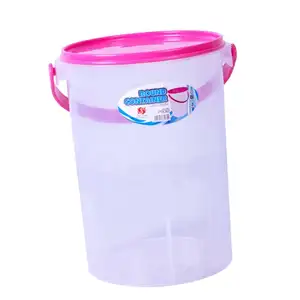 Grandes offres en plastique transparent grande boîte de rangement ronde boîte de rangement pour biscuits récipient alimentaire hermétique avec poignée boîte de rangement ronde