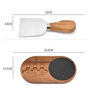 Acacia Wood <b>Cheese</b> Board <b>Set</b> With Stainless Steel <b>Knife</b> Fork And Spatula For Home Use - Product Image 2
