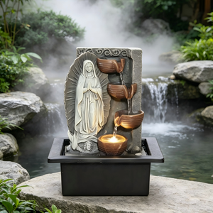 <span class=keywords><strong>Fontaine</strong></span> d'eau de table intérieure en résine avec statue de la Vierge <span class=keywords><strong>Marie</strong></span> et cascade, éclairée par LED, pour décoration religieuse de la maison - Product Image 3