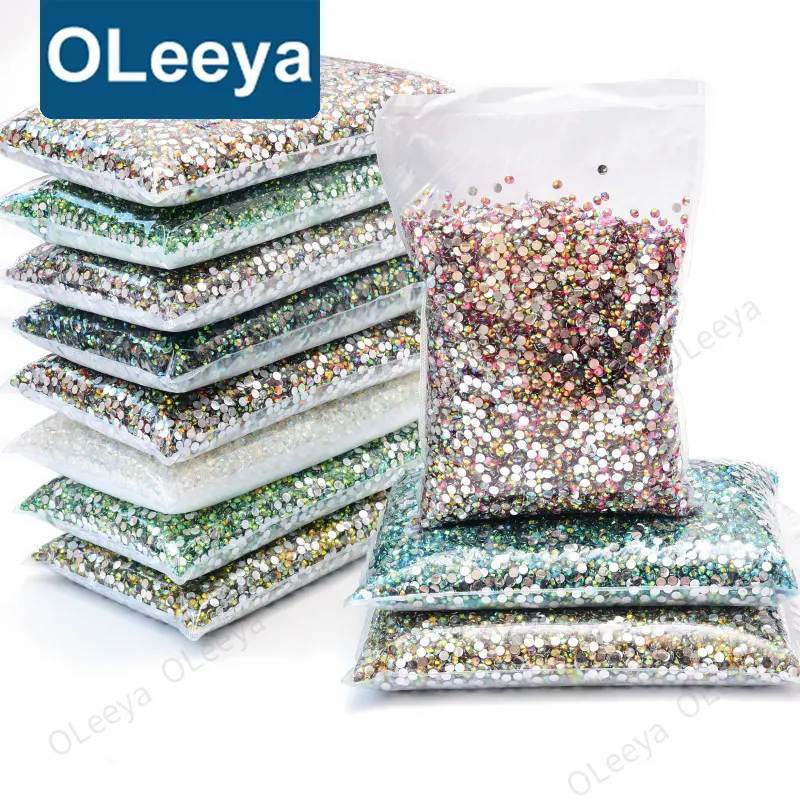 Oleeya Factory Over 50 Colors Full Sizes Flat Back Non Hotfix Crystals Resin Nail Art Non Hot Fix Rhinestones for Nail Crafts