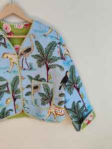 Jungle Print Cotton Quilted Jacket Handmade Boho Winter Coat <b>Animal</b> <b>Pattern</b> Outerwear Reversible Lightweight Jacket Boho Jacket - Product Image 5