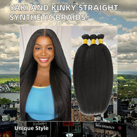 Extensions de cheveux synthétiques tressées au crochet, mèches lisses et crépues, trame unique, teintes, noir naturel, pour perruque