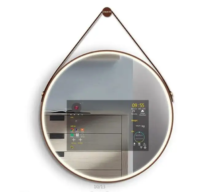 مرآة فضية ذكية زجاجية تعمل باللمس لوحة داخلية حائطية مرآة عرض ثنائية الاتجاه زجاج 2 مم