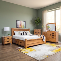 Ensemble de chambre à coucher moderne en bois massif avec tiroirs de rangement et commode miroir, idéal pour appartement, protection à vie
