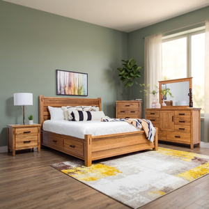 Modern Solid Wood Queen Bedroom Set with Storage Drawers and Mirror Dresser - Product Image 4