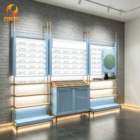 Comptoir d'exposition mural combiné pour lunettes avec armoire inférieure verrouillable – Présentoir optique mural écologique