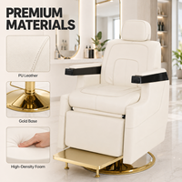 Fauteuil de Barbier Électrique Inclinable de Luxe XFMC, Réglable en un Clic, Chaise de Coiffure Professionnelle avec Base Dorée pour Salon de Coiffure