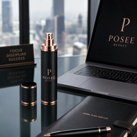 Flacon de parfum en verre Posee Beauty Guangdong 10 ml, vaporisateur portable de voyage à pression fine, pompe à pression ornementée dorée, transparent à facettes