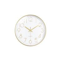 Reloj de Pared Analógico Moderno y Silencioso de Metal, 30 cm, Dorado, Números 3D, Sin Tictac, Fácil de Leer, Movimiento de Cuarzo, Funciona con Batería, Estilo Italiano