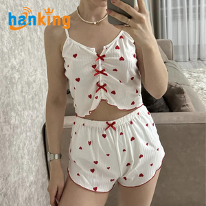 Ehanking ropa de dormir mujer Sexy corazón estampado Pijama señoras suave Casual lindo Cami Top y pantalones cortos conjuntos de pijamas - Product Image 4
