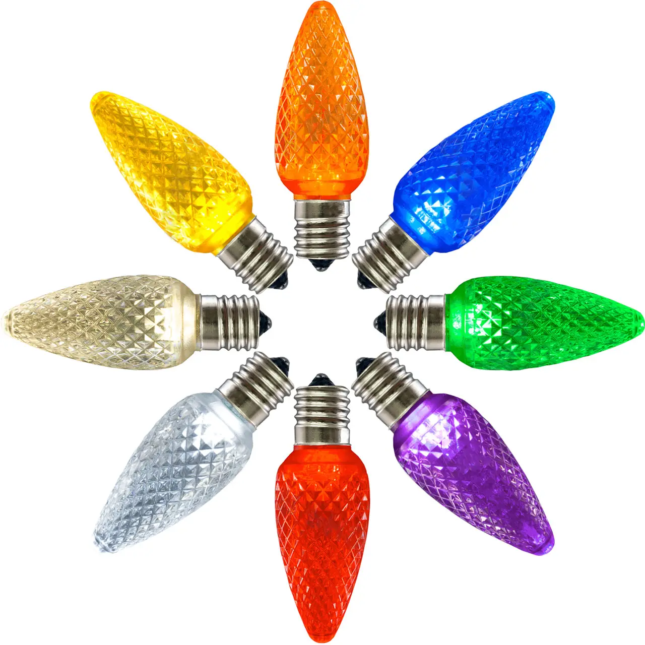 Colorful C9 Led Faceted Bulbs E17 Base Christmas Light Replacement Bulbs