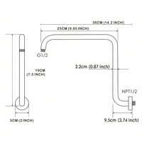 Bras de Douche Fixe Mural Dissimulé Moderne de 14 Pouces avec Tuyau en S et Pommeau de Douche Pluie Fixe en Acier Inoxydable de 8 Pouces