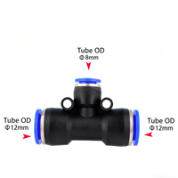 Raccord réducteur en T à connexion rapide 8/12 mm, raccord de tuyau en plastique sans outils pour l'irrigation agricole