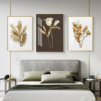 Verre mural moderne de luxe Feuille d'or Art mural 3 pièces Peinture murale en porcelaine de cristal pour la décoration du salon