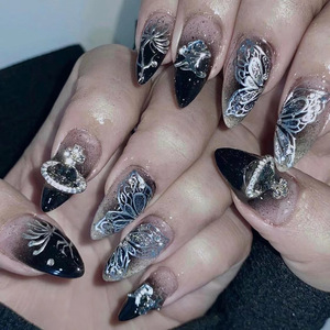 <span class=keywords><strong>Uñas</strong></span> Postizas Acrílicas en Caja <span class=keywords><strong>de</strong></span> 24 Piezas, con Empaque, Cobertura Completa, Estilo Francés, Almendradas, Ballerina, con Brillantina - Product Image 3