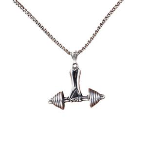 Collar con Colgante de Acero Inoxidable Impermeable, Temática Deportiva, Tono Plateado, Joyería de Gimnasio para Hombre, Estilo Fitness Texturizado, Streetwear - Product Image 5