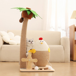 Vertical Sisal <b>Cat</b> <b>Scratching</b> <b>Post</b> Solid Wood Spinner Coconut Tree Chicken Design Wear Resistant Medium <b>Cat</b> Toy - Product Image 1