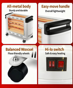 Chauffage infrarouge <span class=keywords><strong>électrique</strong></span> portable 2000W à quartz avec roues, protection anti-basculement, autoportant, éclairage intégré pour usage domestique - Product Image 4