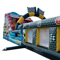Parcours d'obstacles gonflable sur le thème des voitures de course, double toboggan, équipement de jeu d'aventure rapide pour enfants, qualité commerciale, matériau PVC sec