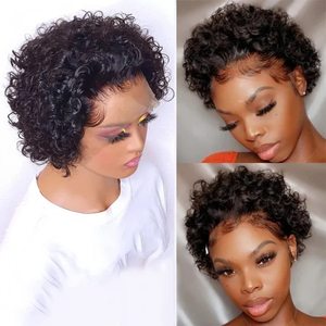Pixie <strong>Cut</strong> Short Water Wave Curly T1b/27 Honey Blonde Ombre Color <strong>Wig</strong> Virgin Human Hair 13*4 Lace Front <strong>Wigs</strong> - Product Image 5