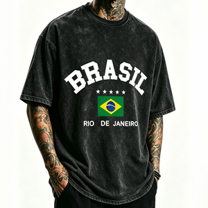 Vintage <b>Washed</b> Regular Fit Men T-Shirt Short Sleeve O-Neck 100% Cotton Jersey Breathable Letter Flag Print Casual Streetwear - Product Image 3