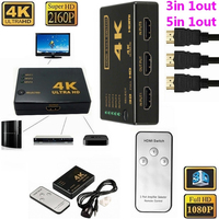 Commutateur HDMI 3 5 ports 4K, séparateur, concentrateur, télécommande IR vidéo, boîte de commutation HDMI, 5 entrées 1 sortie 1080p pour Xbox, DVD, HDTV, PC, ordinateur portable, téléviseur