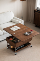 Table basse moderne multifonctionnelle avec plateau relevable et bois massif pour salon, vente en gros d'usine, grande capacité de rangement