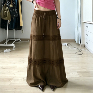 Retro Boho Artistic Lace <b>Patchwork</b> Drawstring <b>Skirt</b> Vacation Relaxed Casual A Line Maxi <b>Skirt</b> for Women - Product Image 1