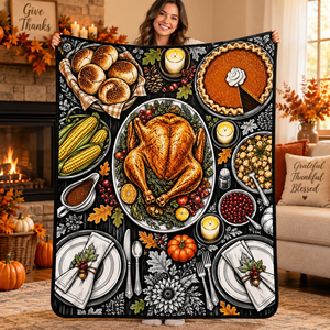 Custom Thanksgiving DIY Coloring <b>Blanket</b> Rectangular Flannel Fleece Fabric <b>Blanket</b> Home Decor Classic Style - Product Image 1