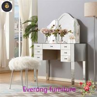 Vente en gros d'usine de haute qualité Table de toilette à miroir avec miroir et tabourets Coiffeuses à miroir Hollywood