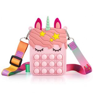 <b>Fidget</b> Toys Push Pop Purse Shoulder Lovely Silicone Unicorn Crossbody Bag for Kids - Product Image 6