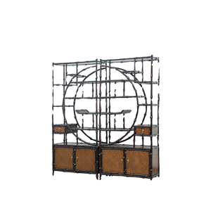 Bamboo Qige Double Layered Semi Circular Display Shelf Antique Chinese Style Storage Cabinet For Living Room Tea Room - Product Image 5