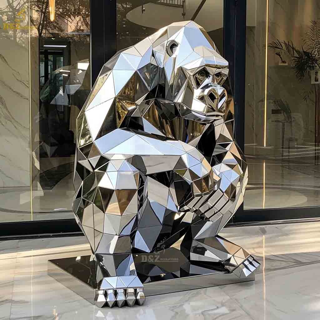 Custom Outdoor Garden Project - Shiny Metal Gorilla Statue