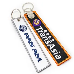 Personalized Custom Logo Embroidery Fabric Airplane Woven Key Tag Jet Tag Fabric Embroidery Woven Keychain