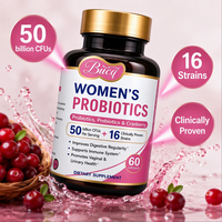 BUCQ Santé Intestinale Féminine : Super Probiotique, Prébiotique, Postbiotique, Extraits Végétaux, Formule Alimentaire Certifiée GMP, 60 Capsules
