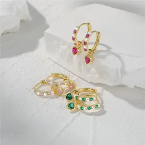 Factory Custom Hoop Earrings 18K Gold Plated Silver Jewelry Women 5A Zircon Heart Earrings With Wholesale Inventory