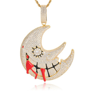 Hip Hop Necklace Moon Pendant Necklace Trippie <b>Red</b> Same Style Exaggerated Funny Fashion Jewelry Accessories - Product Image 1
