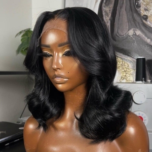 Ngắn lỏng cơ thể sóng lượn sóng ren phía trước tóc giả tóc con người cho phụ nữ da đen đầy đủ HD ren tóc giả tóc con người <span class=keywords><strong>Bob</strong></span> lượn sóng tóc giả tóc con người - Product Image 1