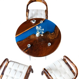 Juego de Mesa de Comedor Personalizable de Resina Epoxi Transparente Moderna con Tablero de Madera Maciza y Patas de Metal - 4 Plazas para Hoteles - Product Image 1
