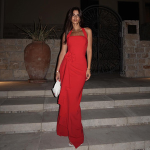 OuYaan abito formale con temperamento <span class=keywords><strong>da</strong></span> donna aderente a motivi floreali 3D senza maniche asimmetria elegante abito <span class=keywords><strong>da</strong></span> sera <span class=keywords><strong>da</strong></span> donna Maxi abito <span class=keywords><strong>da</strong></span> sera - Product Image 3