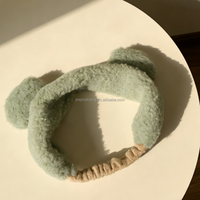 Bandeaux de spa pour femmes et filles, pour le lavage du visage et le maquillage, avec oreilles d'ours mignonnes, large couverture, antidérapants, réutilisables, pour le yoga, en polaire Teddy coréenne moelleuse