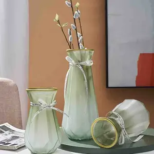 wholesale glass two color vase with gold rim modern vase for wedding home decor luxury modern glass flower vase