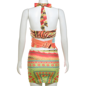 2024 HO New Arrivals Duas Peças Saias Conjuntos Sexy Halter Top + Mini Saia 2 Peça Set Mulheres Verão Beach Wear Conjunto das Mulheres - Product Image 6
