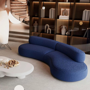 Sofá moderno con espalda baja curvada de estilo crema y azul perfilado para Park Workshop, apartamento, sala de estar u oficina - Product Image 4